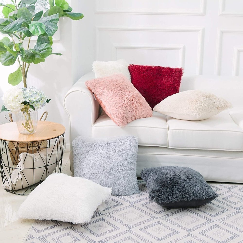 Deep Gray Luxury Furry Soft Adorable Trendy Pompom Throw Pillow Decor Cover Set - Picture 7 of 8
